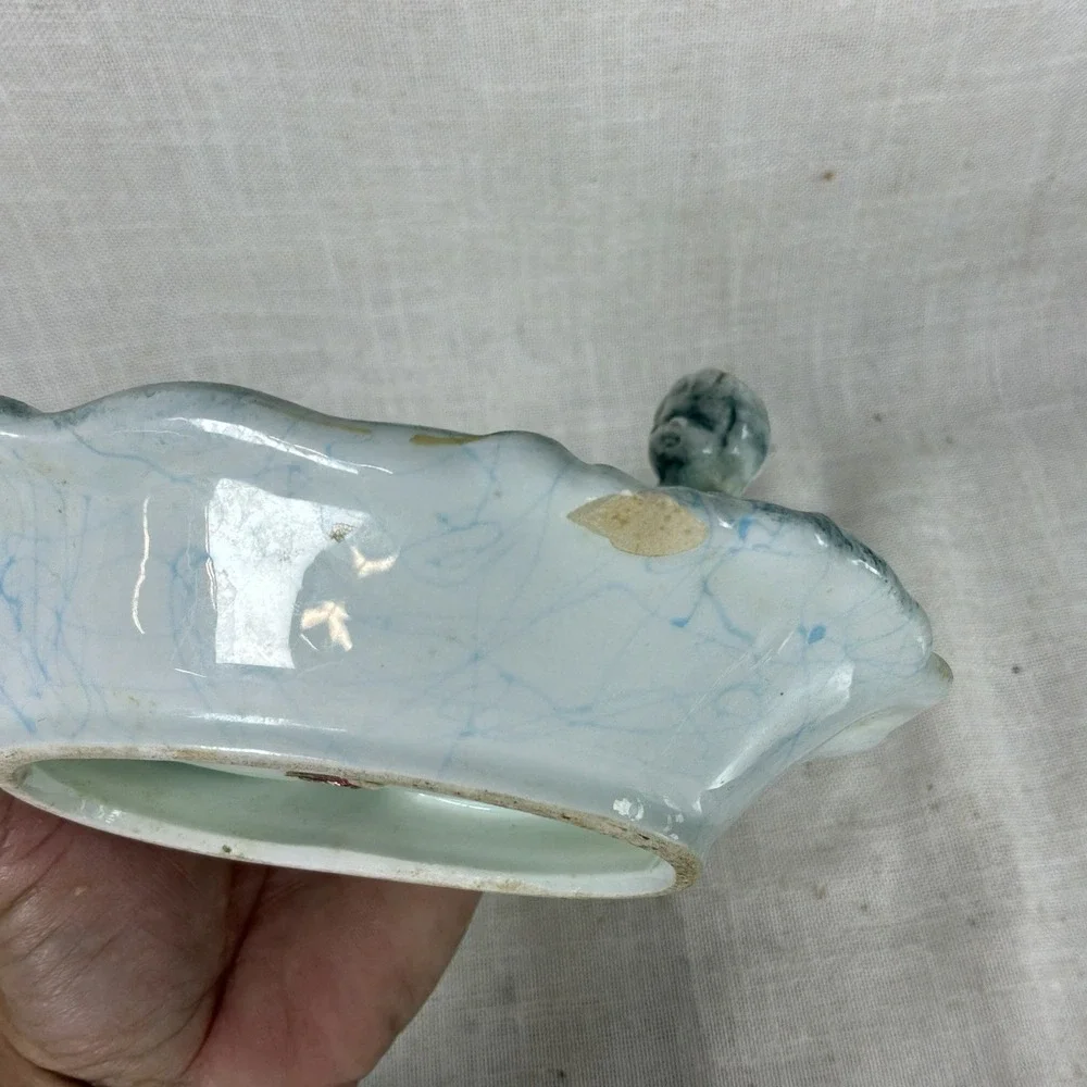 VINTAGE ENESCO Nautical Cherub Boy On Koi Fish Bathroom Soap/Trinket Dish E-4066